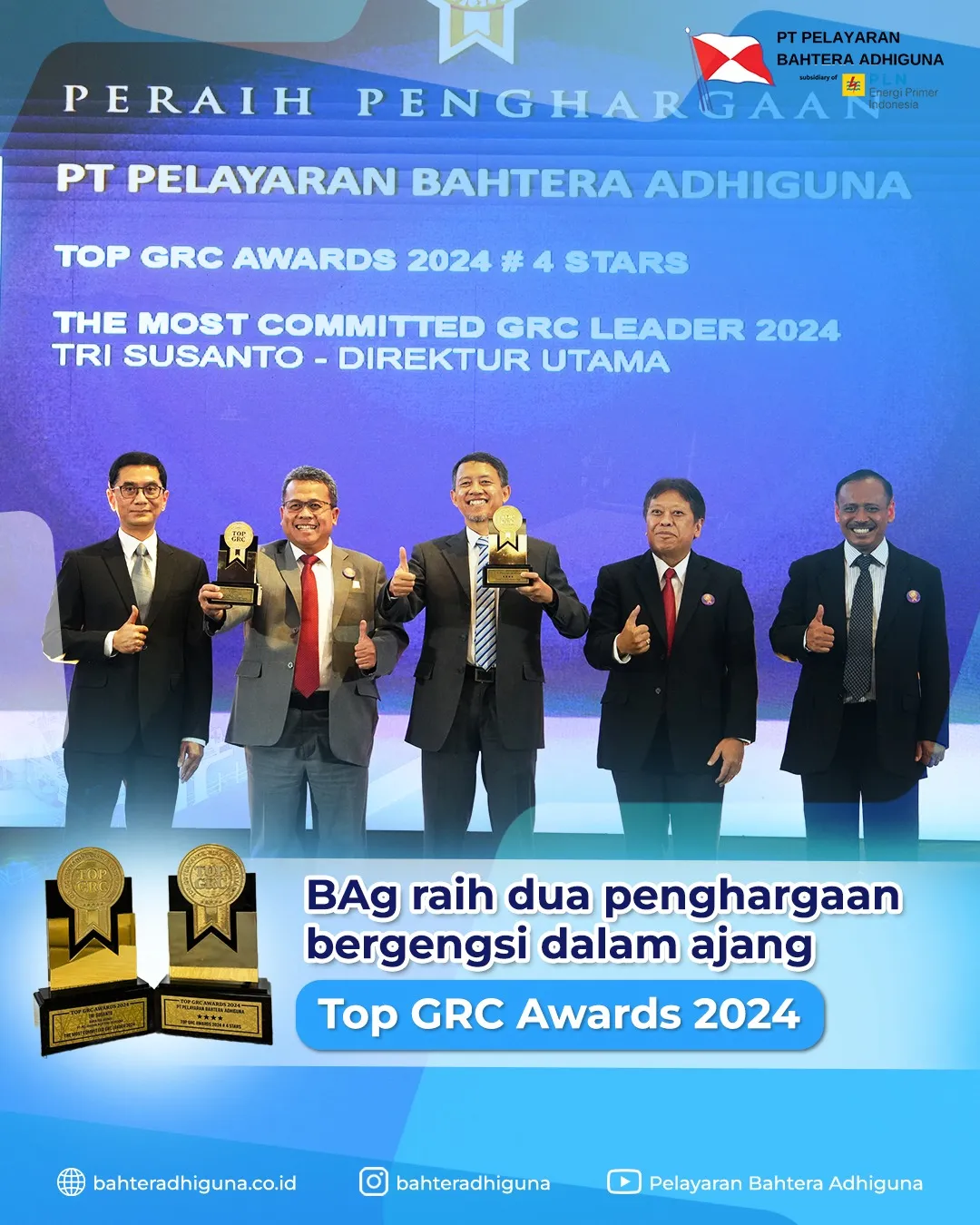 PT Pelayaran Bahtera Adhiguna Berhasil Meraih Penghargaan Top GRC Awards 2024